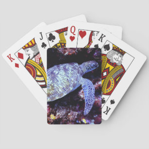 Baralho Tartaruga marinha nadando com coral vivo