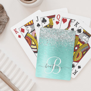 Baralho Teal Brugado Metal Silver Glitter Nome Monograma