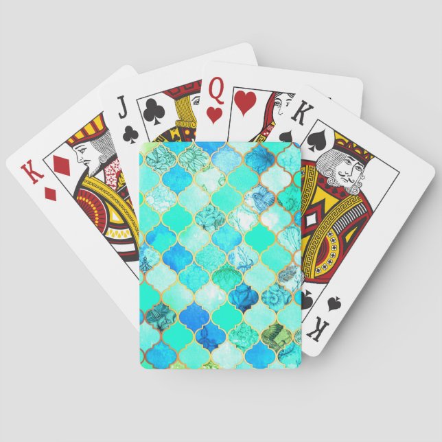Baralho Teal, Gold, Blue Green Mermaid Pattern (Verso)