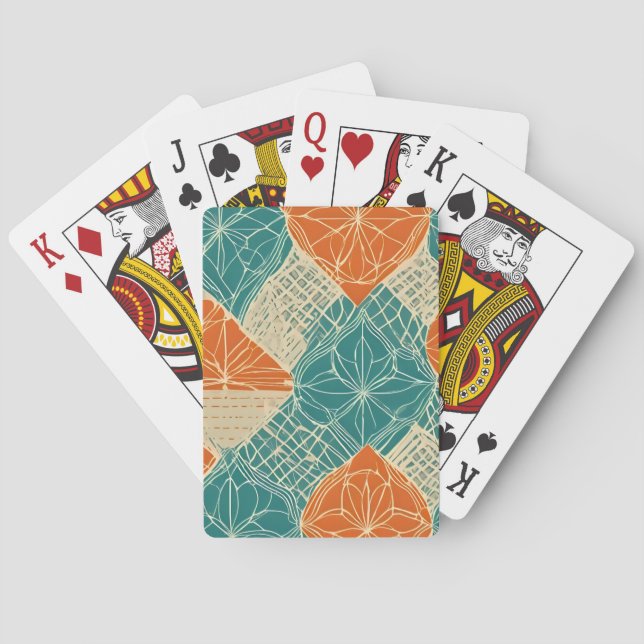 Baralho Teal, Orange, and Tan Abstract Flowers (Verso)