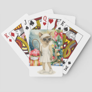 Baralho Tênis Natal temático para amantes de gatos siamese