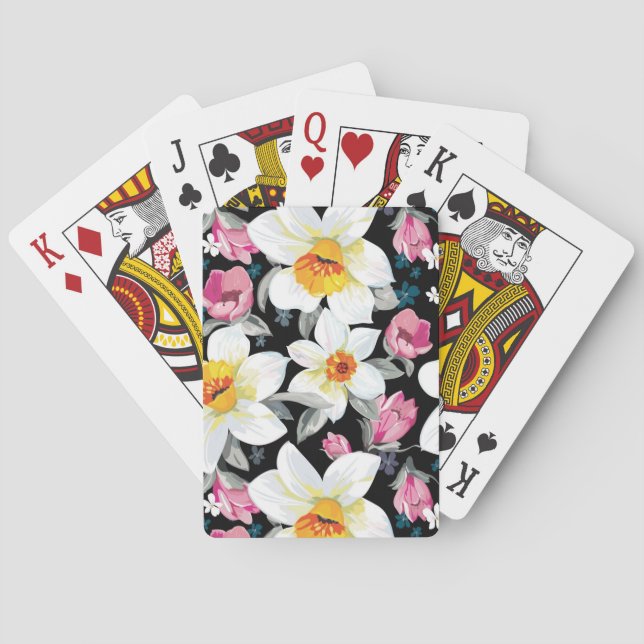 Baralho Teste padrão da elegância com flores do narciso (Verso)