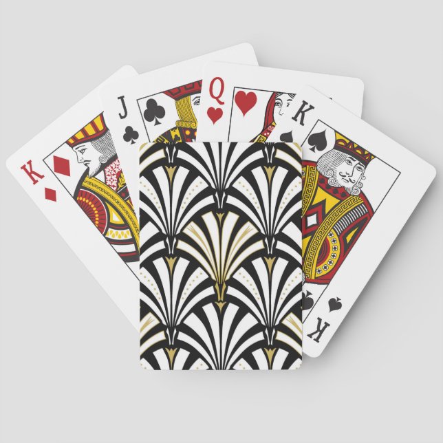Baralho Teste padrão do fã do art deco - preto e branco (Verso)