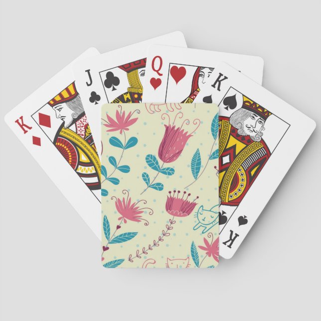 Baralho Teste padrão floral com gatos dos desenhos (Verso)