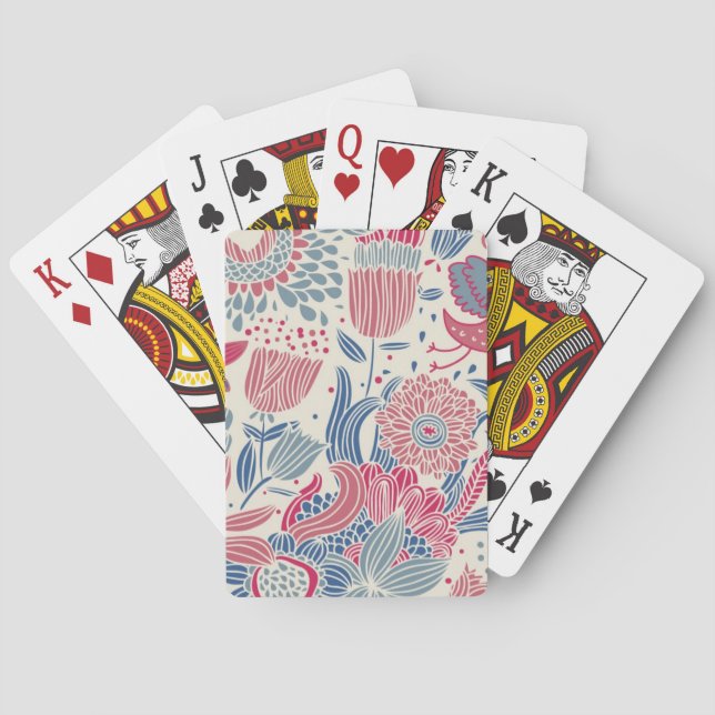 Baralho Teste padrão floral com pássaro e borboleta (Verso)