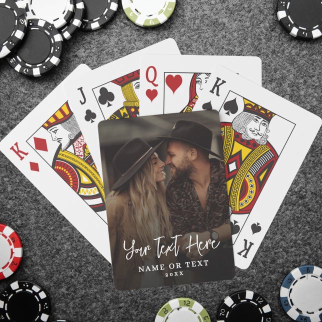 Baralho Texto de Script Personalizado Foto Vertical (Custom Script Text Vertical Photo Poker Cards)