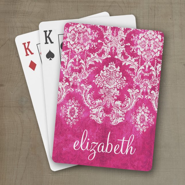 Baralho Texto do costume da cor damasco do Grunge do rosa (Personalized playing cards with custom text)