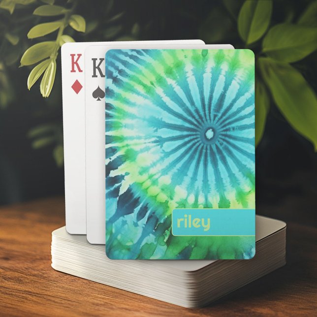 Baralho Tie Dye Pattern Limão Aqua Teal - nome personaliza (Personalized playing cards)