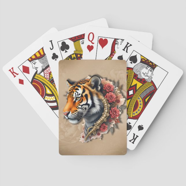 Baralho Tigre Steampunk com Ilustração de Rosas. (Verso)