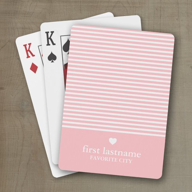 Baralho Tiras Modernas com Monograma do Coração em Escala  (Personalized playing cards with a modern stripe pattern and a place for a name or monogram)