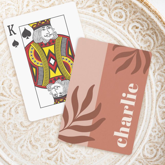 Baralho Tons terracota modernos nome vertical botânico (Modern terracotta shades vertical name botanical poker cards)