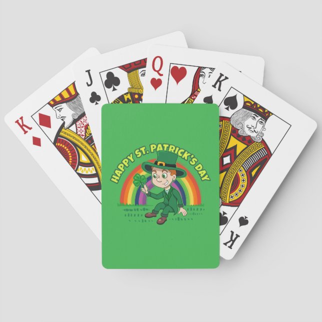Baralho Toon leprechaun bonito com shamrock e arco-íris (Verso)