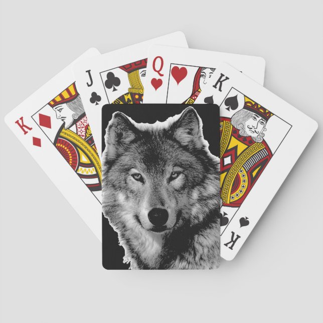 Baralho Trabalho de arte do Lobo Negro e Branco (Verso)