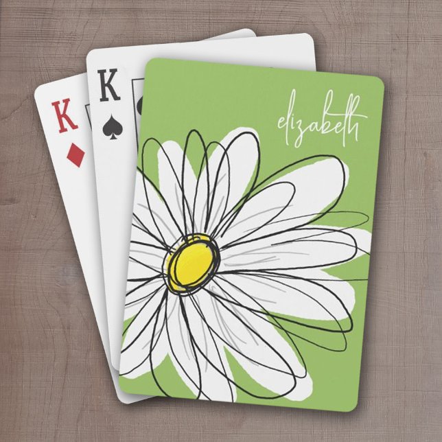 Baralho Trendy Daisy Floral Illustração - limão e amarelo (Whimsical Daisy Playing cards personalized with your name)