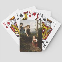 Baralho Três Crianças Escolhendo Cerejas Selvagens na Flor