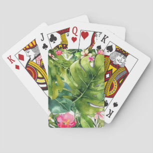 Baralho Tropicais Elegantes Folhas Verdes Florais Aquarela