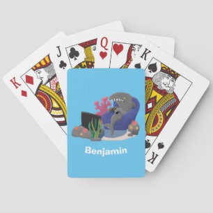 Baralho Tubarão engraçado assistindo desenhos animados na 