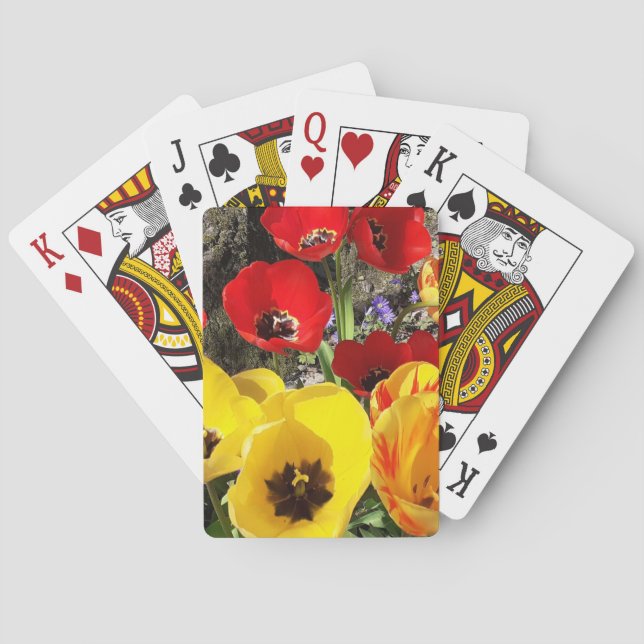 Baralho Tulipas Amarelas e Vermelhas Jogando Cartões (Verso)