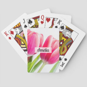 Baralho Tulipas Rosa com Foto de Folhas Verdes