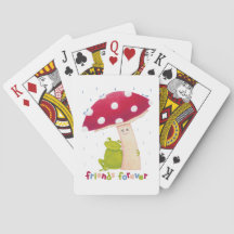 Um desenho animado, sapo e cogumelo em chuva