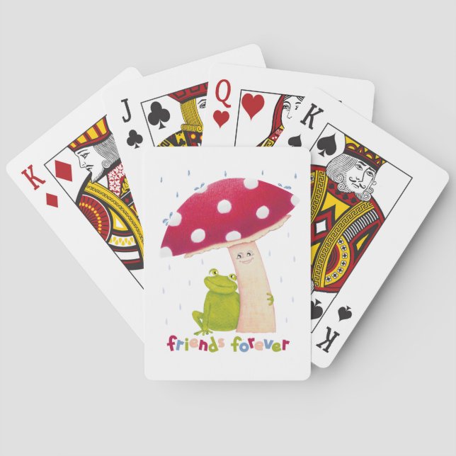 Baralho Um desenho animado, sapo e cogumelo em chuva (Verso)