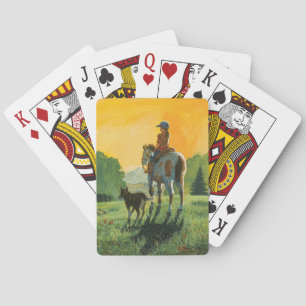 Baralho Uma menina e seus cartões de jogo do cavalo