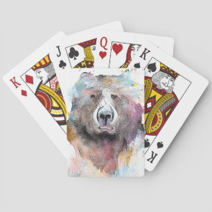 Baralho Urso Grizzly Wild Animal Nature Watercolor Art