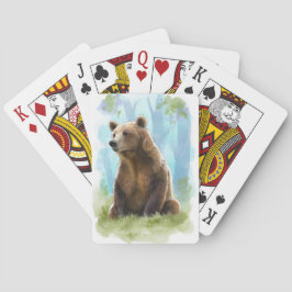 Baralho Urso marrom, ursinho grizzle jogando cartas- aquar