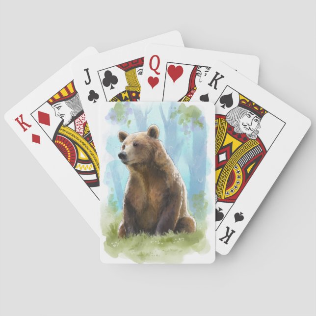 Baralho Urso marrom, ursinho grizzle jogando cartas- aquar (Verso)
