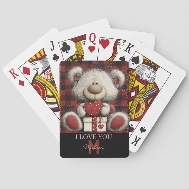 Baralho Urso Xadrez Vermelho Eu Te Amo Nome Personalizado  (Verso)