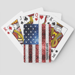 Baralho USA flag red white blue sparkles Nome personalizad