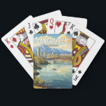 Baralho Vancouver Canada Viagem Art Vintage<br><div class="desc">Vancouver retro vetor viagem design. Vancouver,  um movimentado porto marítimo da costa oeste na Colúmbia Britânica,  é uma das cidades mais densas e etnicamente diversas do Canadá.</div>