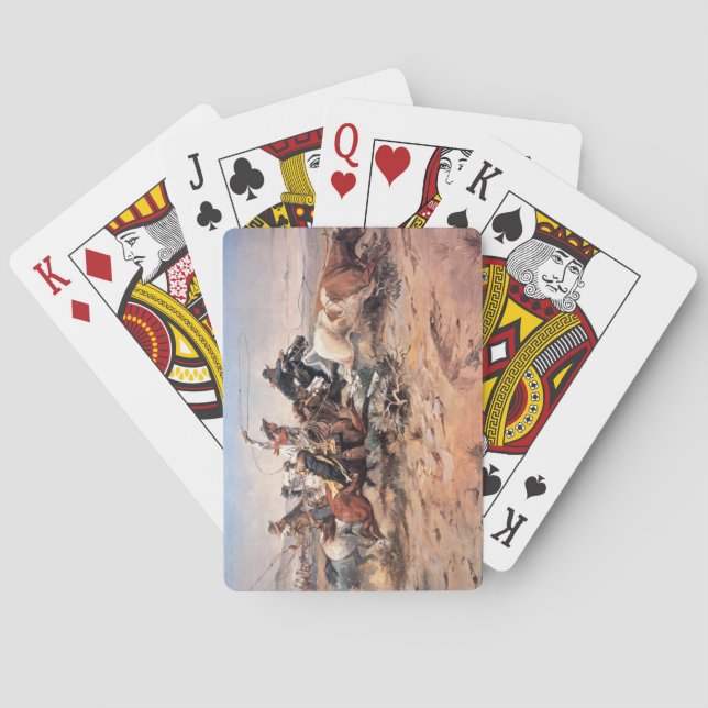 Baralho Vaqueiros que roping um boi, 1897 (óleo em canvas) (Verso)