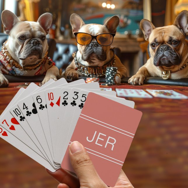 Baralho Vermelho Laranja Moderno Personalizado do Monogram (Monogram Custom Personalized Modern Orange Red Playing Cards)