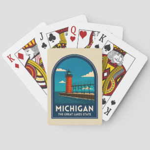 Baralho Viagem Antiga Farol de Michigan Cenário Retrô
