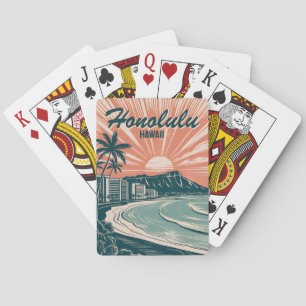 Baralho Viagem Retro Praia de Waikiki Honolulu Havaí Perso