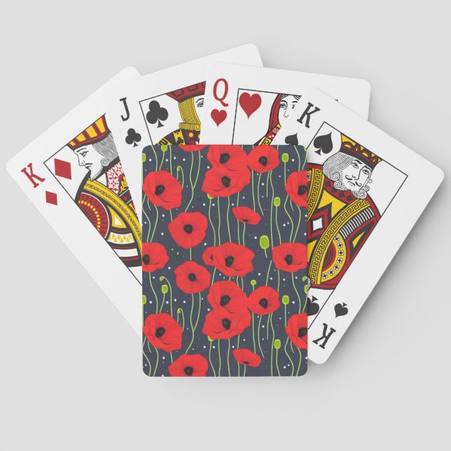 Baralho Vibrant Modern Red Poppies Pattern Art (Verso)