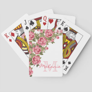 Baralho Vintage blush roses rosa Nome de párias, monograma