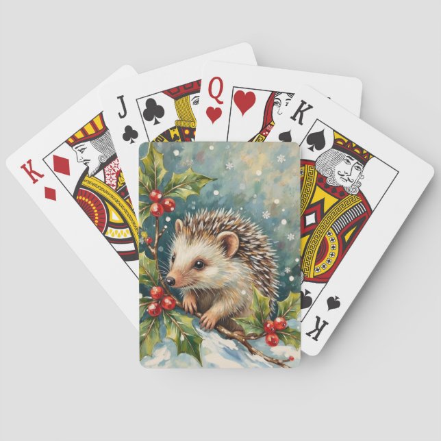 Baralho Vintage Hedgehog Among Holly Christmas (Verso)