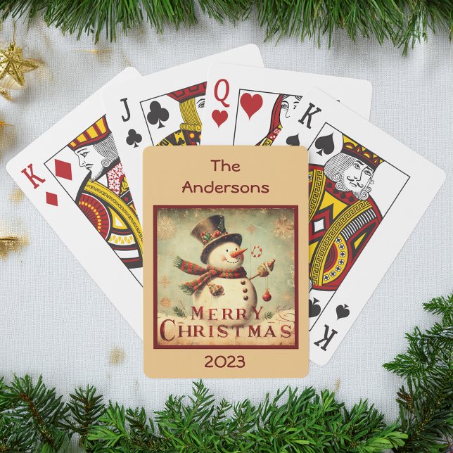 Baralho Vintage Snowman - Feliz Natal personalizado (Vintage Snowman - Merry Christmas customized Poker Cards)