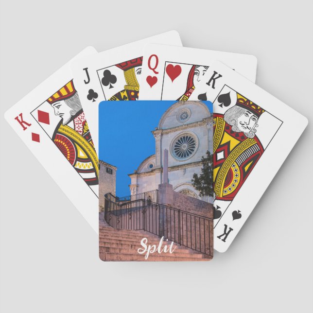 Baralho Visão noturna das escadas e da igreja em Split, Cr (Verso)