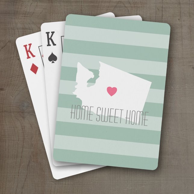Baralho Washington Map Home State Love with Custom Heart (Personalized Playing Cards with a State Map, Movable Heart and Name)