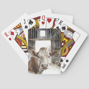 Baralho Watercolor Hereford Cow Em Barn