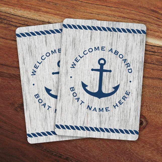 Baralho Welcome aboard boat name anchor rope driftwood (Criador carregado)