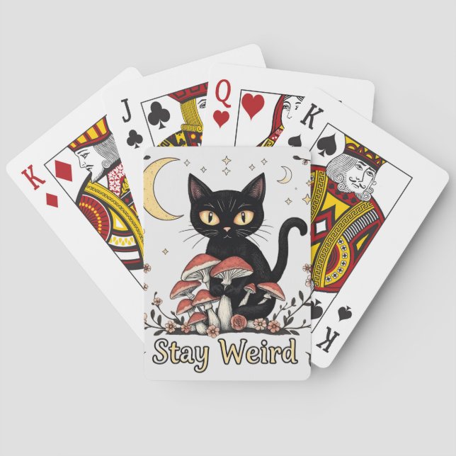 Baralho Whimsical noir cat framed by red mushrooms and pal (Verso)