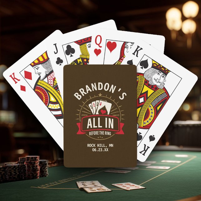 Baralho Whiskey Brown Bachelor Party Custom Poker (bachelor party playing card box with  "All In Before the Ring" poker design, custom groom's name)