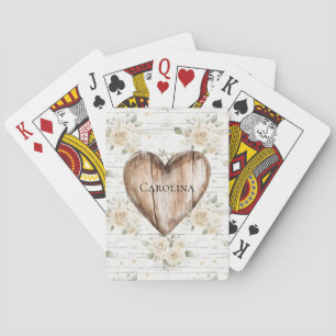 Baralho White Floral Boho Faux Wood Heart