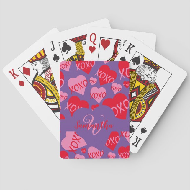 Baralho XOXO Pink Red Heart Pattern Monograma Roxo (Verso)