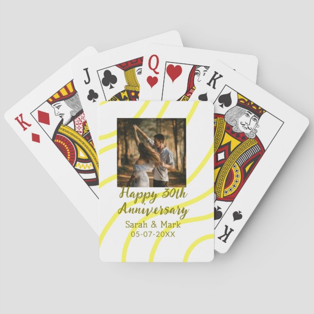 Baralho Yellow golden photo 30th wedding anniversary name  (Verso)