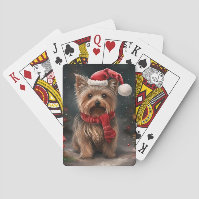 Baralho Yorkshire Terrier Dog no Natal da neve (Verso)